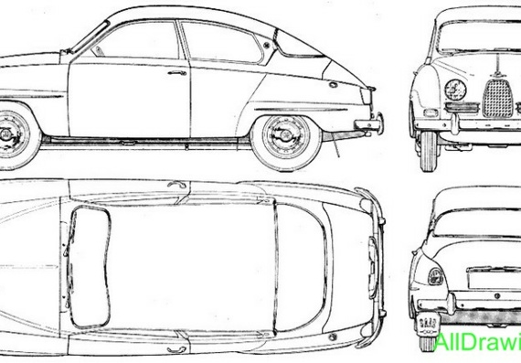 Saab 96 (1960) (Сааб 96 (1960)) - чертежи (рисунки) автомобиля